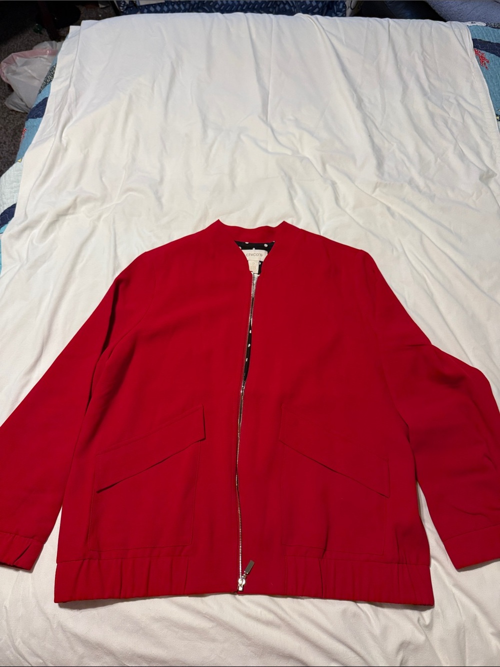 Chico's Vibrant Red Bomber Jacket with Zip